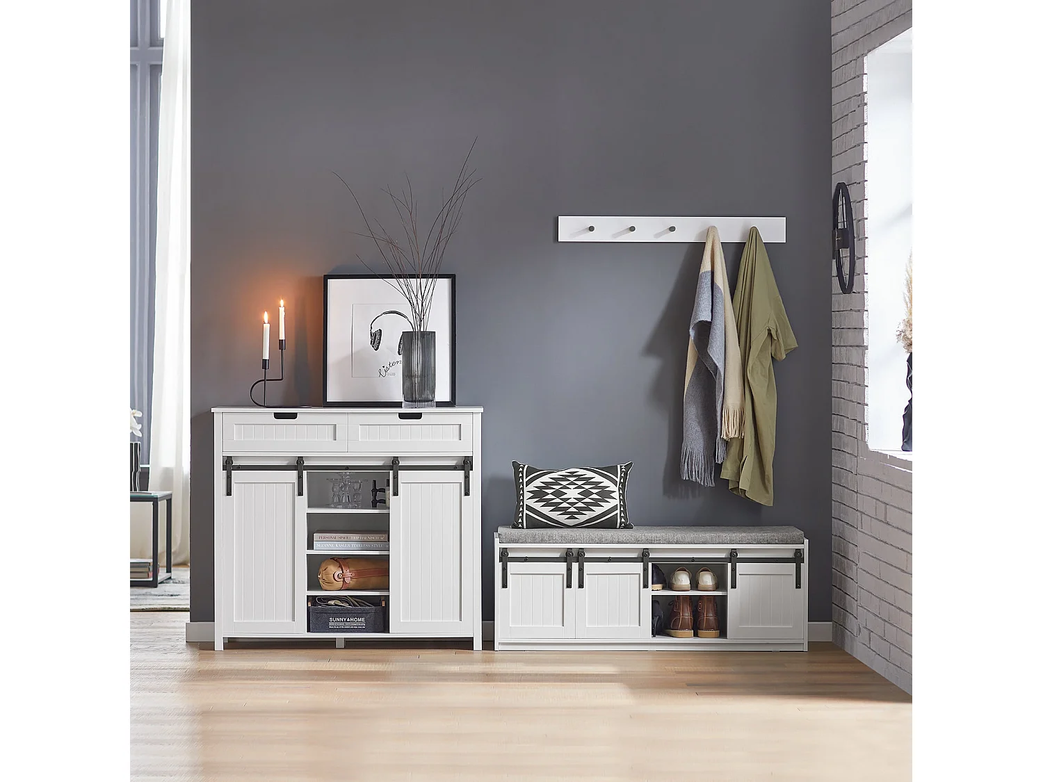 Ławka na buty z drzwiami przesuwnymi FSR133-W