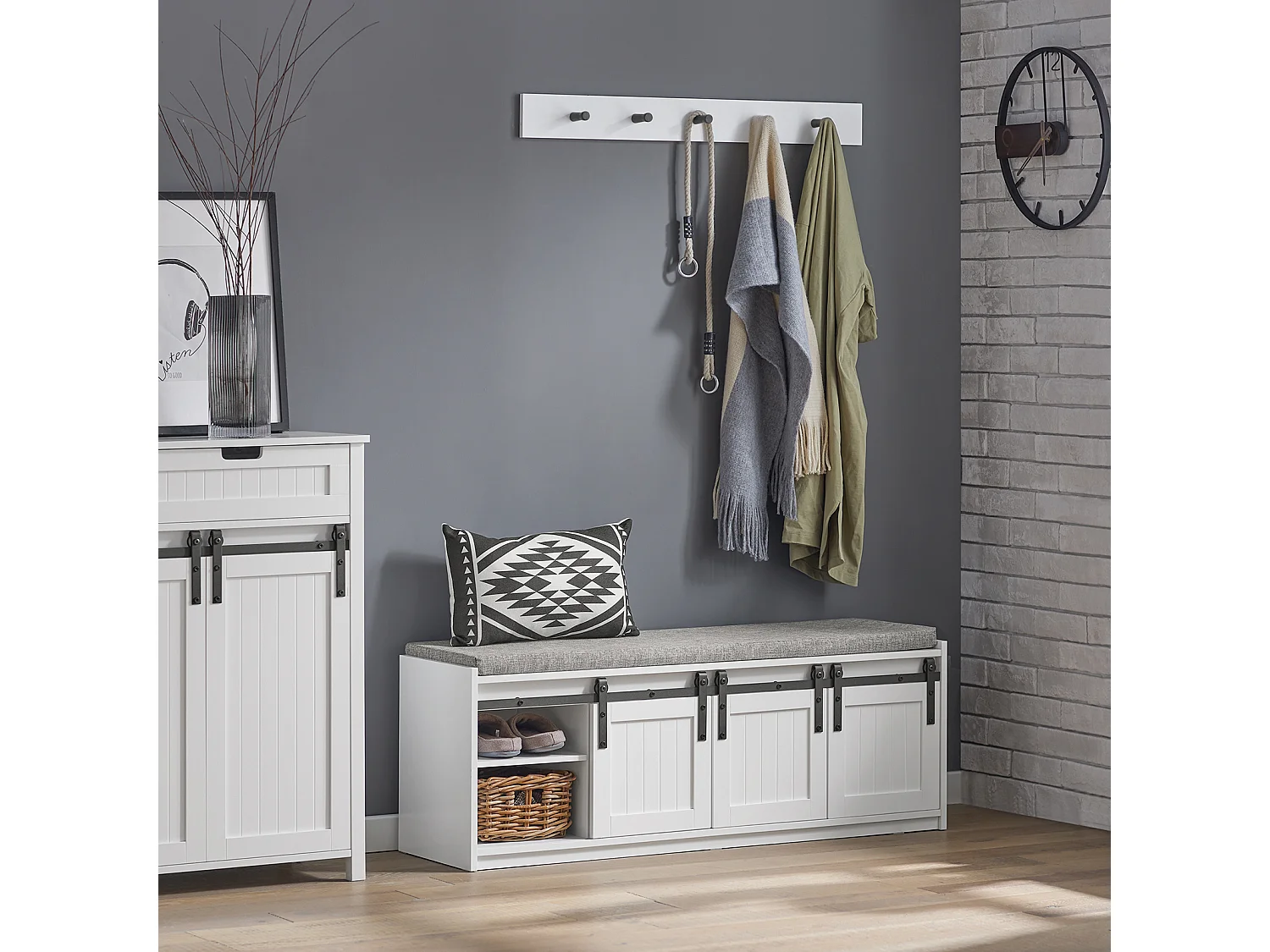 Ławka na buty z drzwiami przesuwnymi FSR133-W