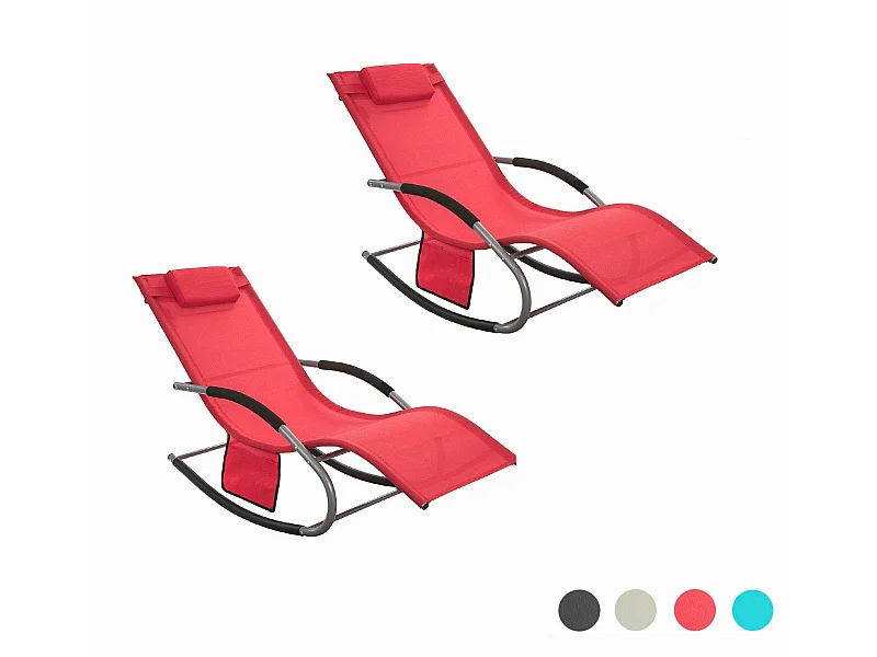 Set de 2 Tumbonas, Mecedora con Almohada y Bolsillo Lateral, Estructura de Hierro, Malla Transpirable Teslin, cómodo, soporta hasta 150 kg OGS28-Rx2 SoBuy ES