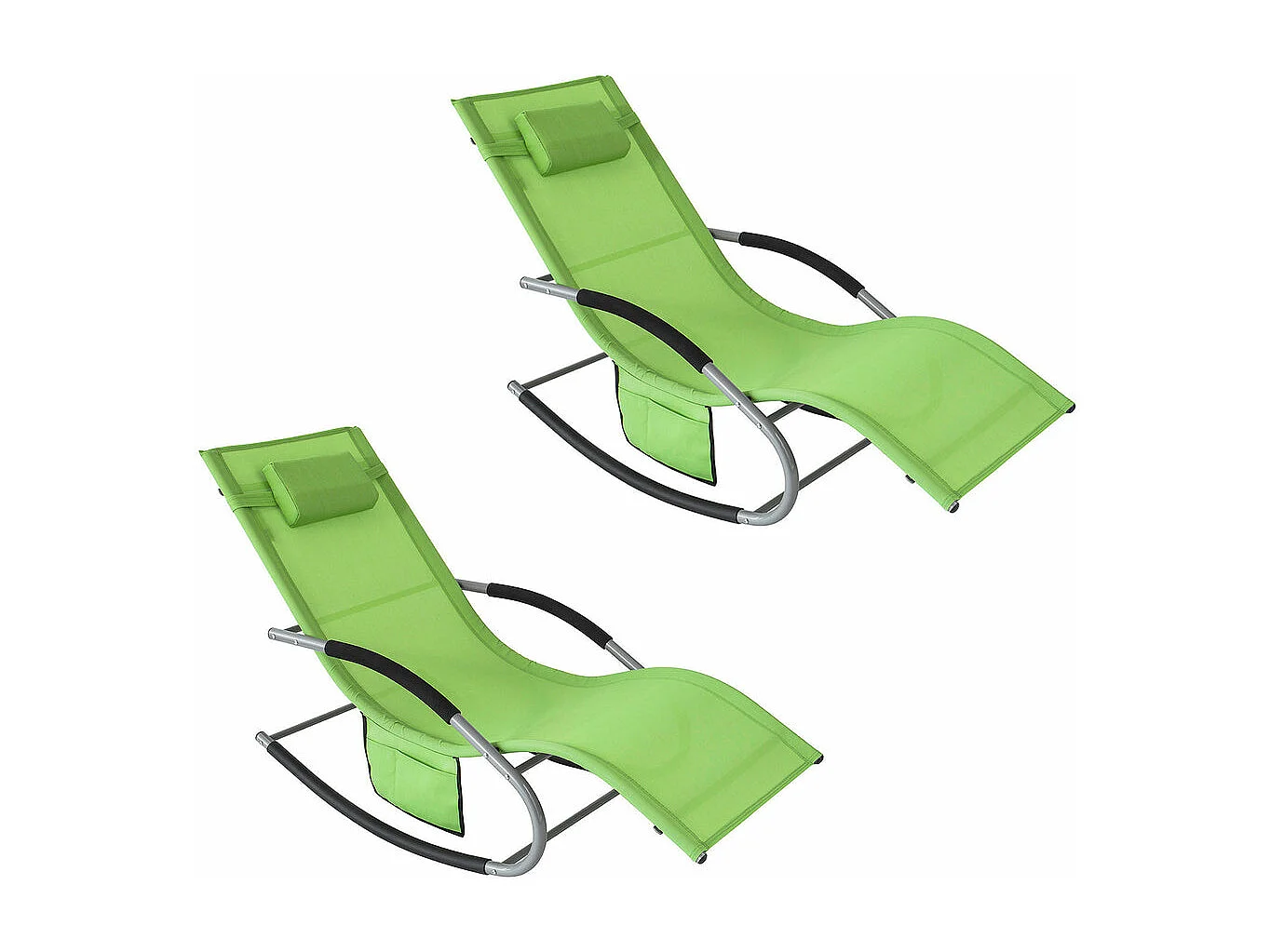 SoBuy OGS28-GRx2 Lot de 2 Bain de Soleil Chaise Longue Fauteuil à Bascule avec Pochette