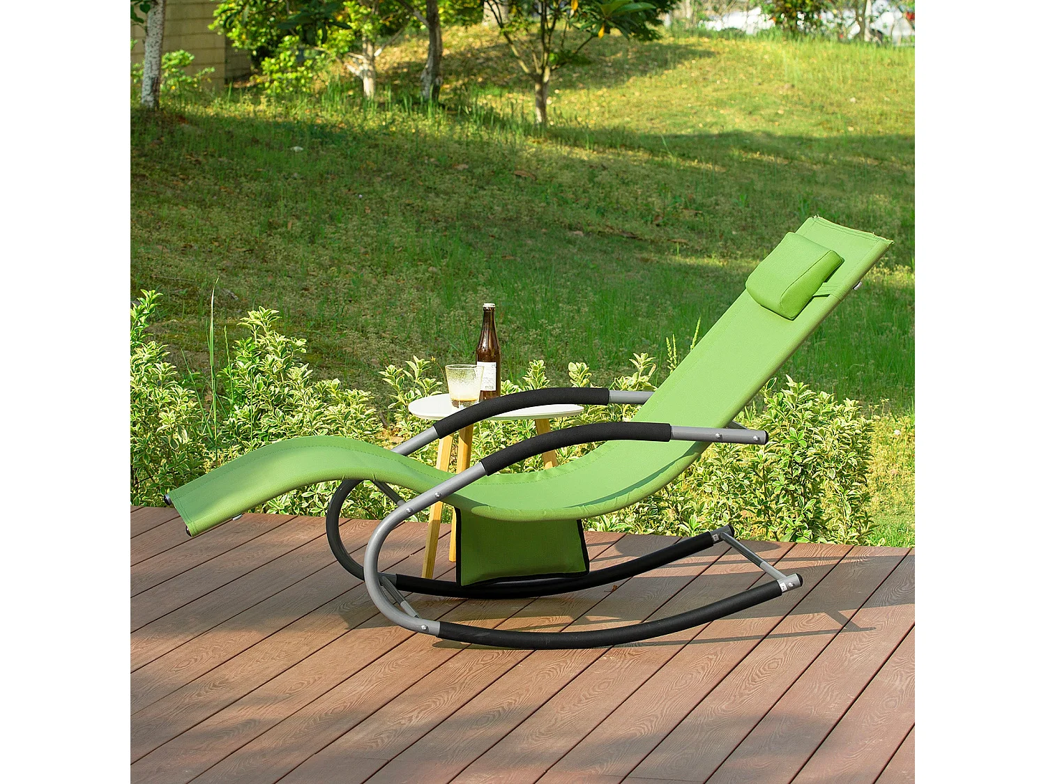 SoBuy OGS28-GRx2 Lot de 2 Bain de Soleil Chaise Longue Fauteuil à Bascule avec Pochette