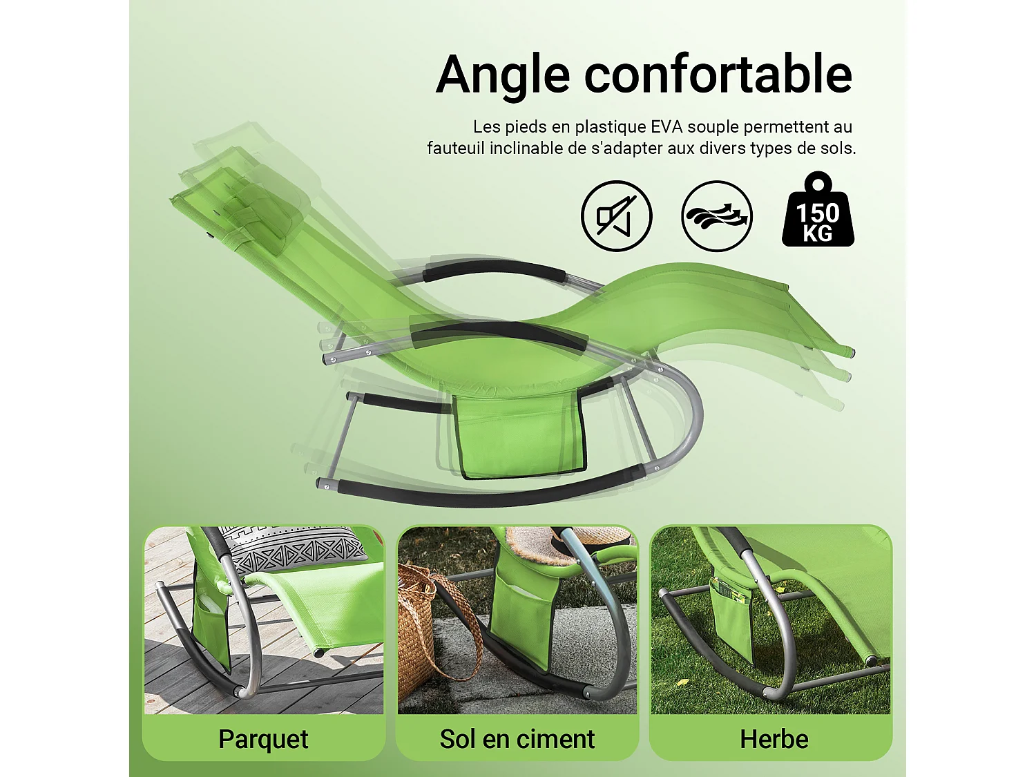 SoBuy OGS28-GRx2 Lot de 2 Bain de Soleil Chaise Longue Fauteuil à Bascule avec Pochette