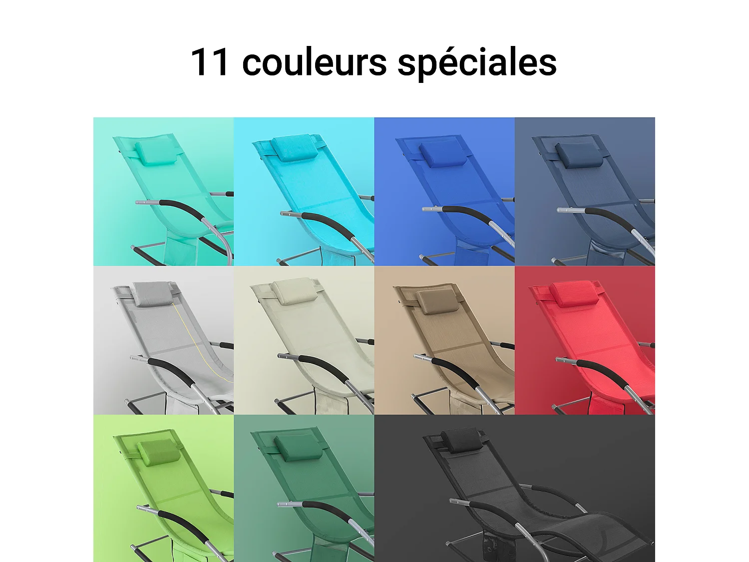 SoBuy OGS28-GRx2 Lot de 2 Bain de Soleil Chaise Longue Fauteuil à Bascule avec Pochette