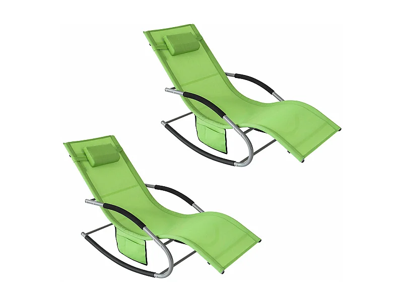 SoBuy 2xOGS28-GR Set van 2 Comfortabele Ligstoel Swingstoel Schommelligstoel Zonnebed - Tuin - Terras - Groen