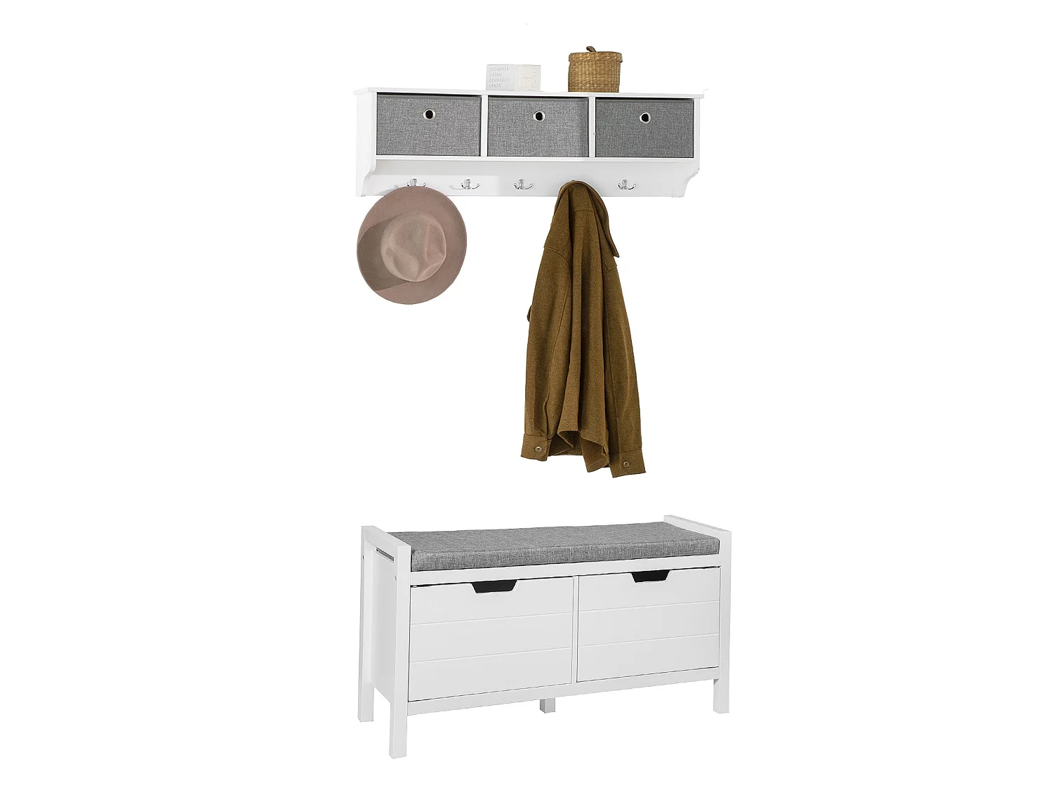 Mueble recibidor Zapatero con Perchero Gris+Blanco, FSR63-W+FRG282-W SoBuy ES