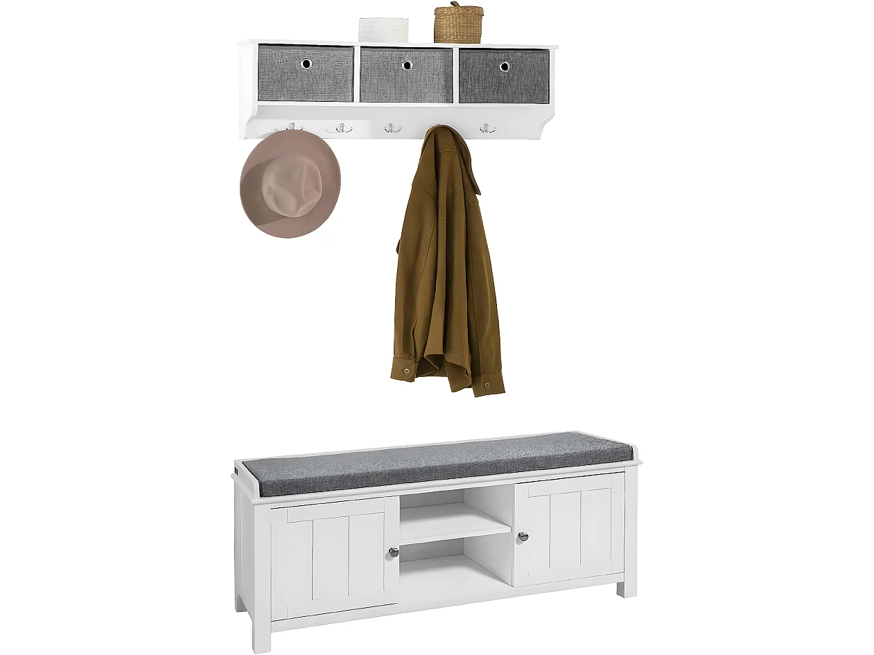 Mueble recibidor Zapatero con Perchero Gris+Blanco, FSR35-W+FRG282-W SoBuy ES