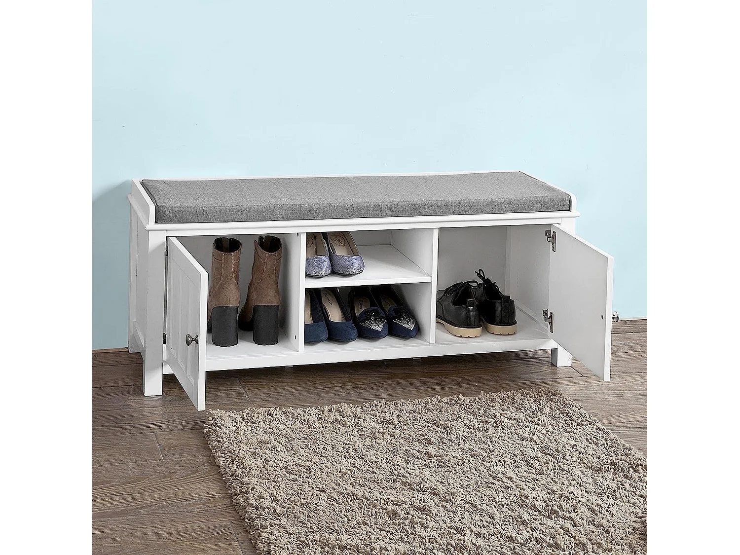 Mueble recibidor Zapatero con Perchero Gris+Blanco, FSR35-W+FRG282-W SoBuy ES