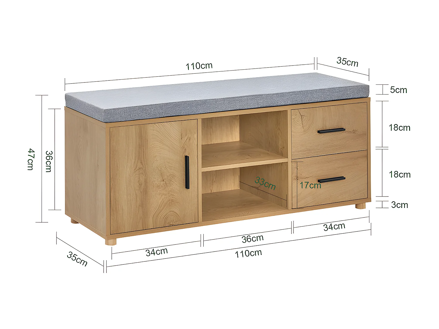SoBuy FSR148-N Schoenenbank Schoenenkast Schoenenrek Entree Lage Kast met 2 Planken, 1 Deur en 2 Lades