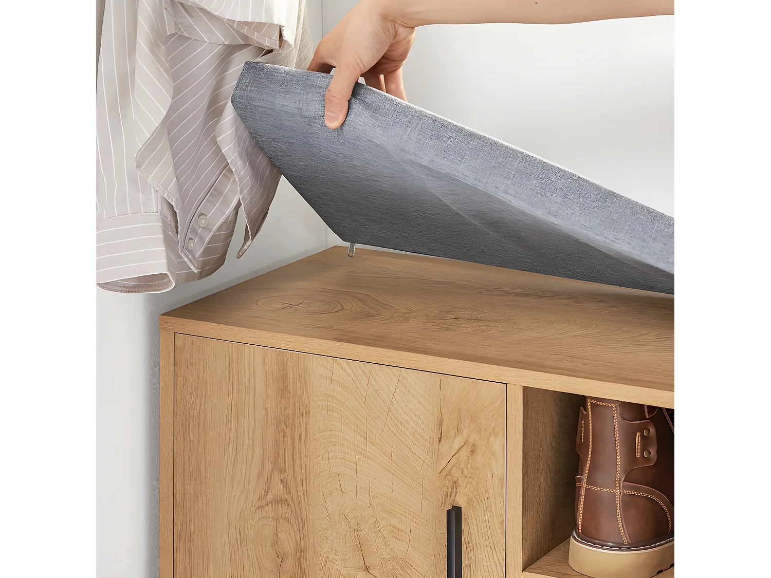 SoBuy FSR148-N Schoenenbank Schoenenkast Schoenenrek Entree Lage Kast met 2 Planken, 1 Deur en 2 Lades