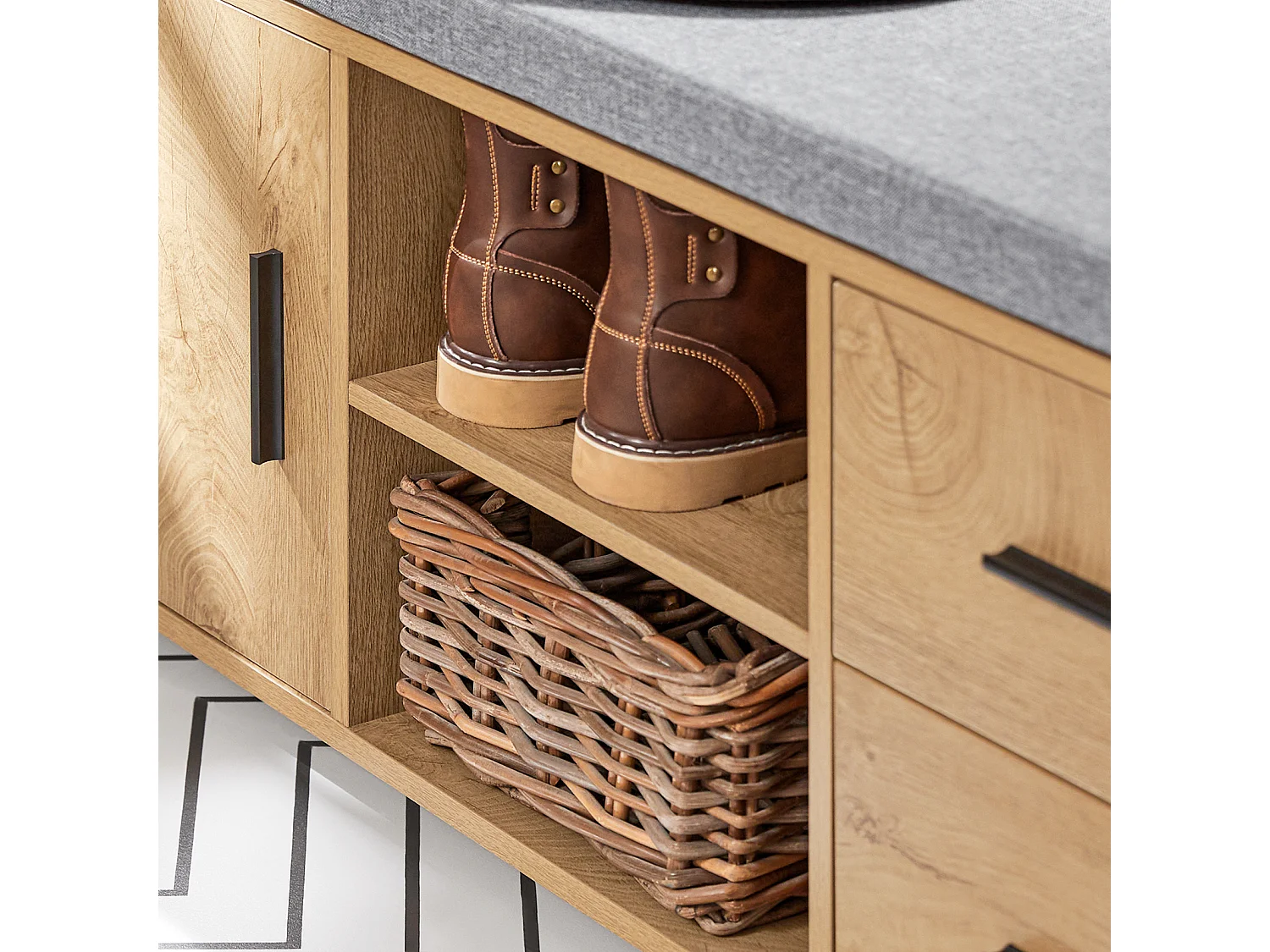 SoBuy FSR148-N Schoenenbank Schoenenkast Schoenenrek Entree Lage Kast met 2 Planken, 1 Deur en 2 Lades