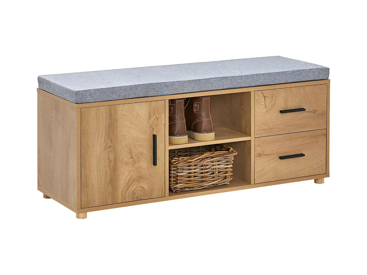 Banc de Rangement à Chaussure avec coussin rembourré 2 compartiments 1 porte et 2 tiroirs, FSR148-N