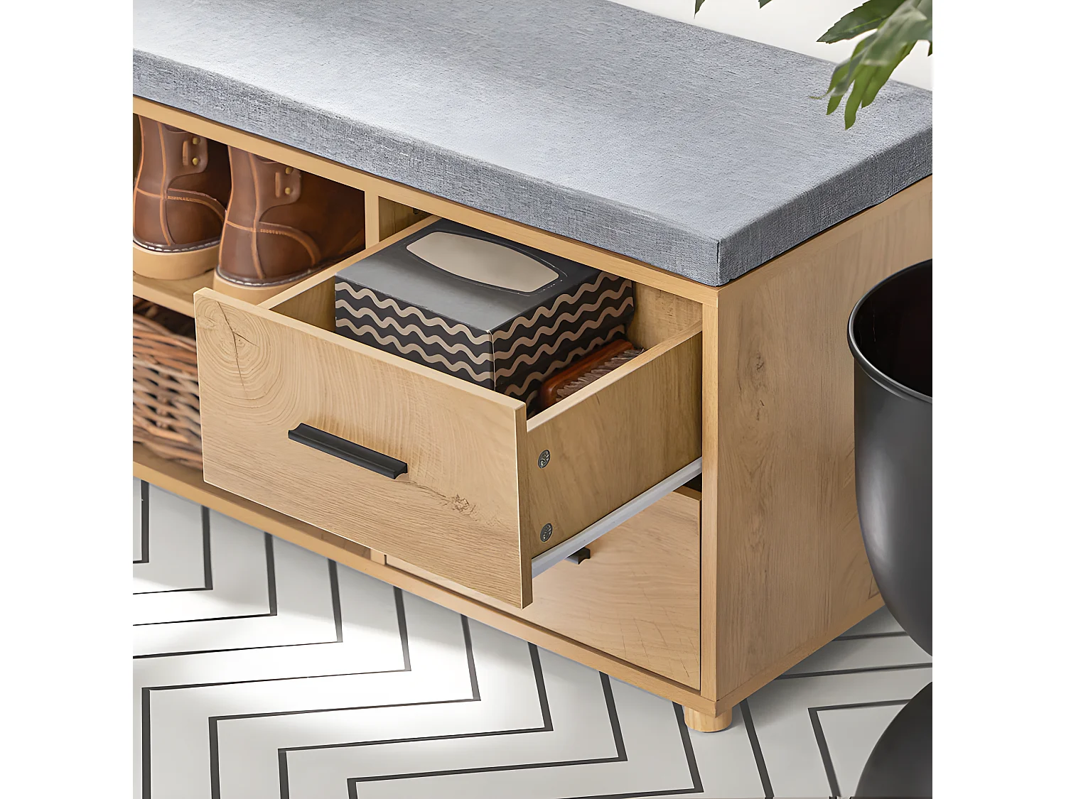 SoBuy FSR148-N Schoenenbank Schoenenkast Schoenenrek Entree Lage Kast met 2 Planken, 1 Deur en 2 Lades