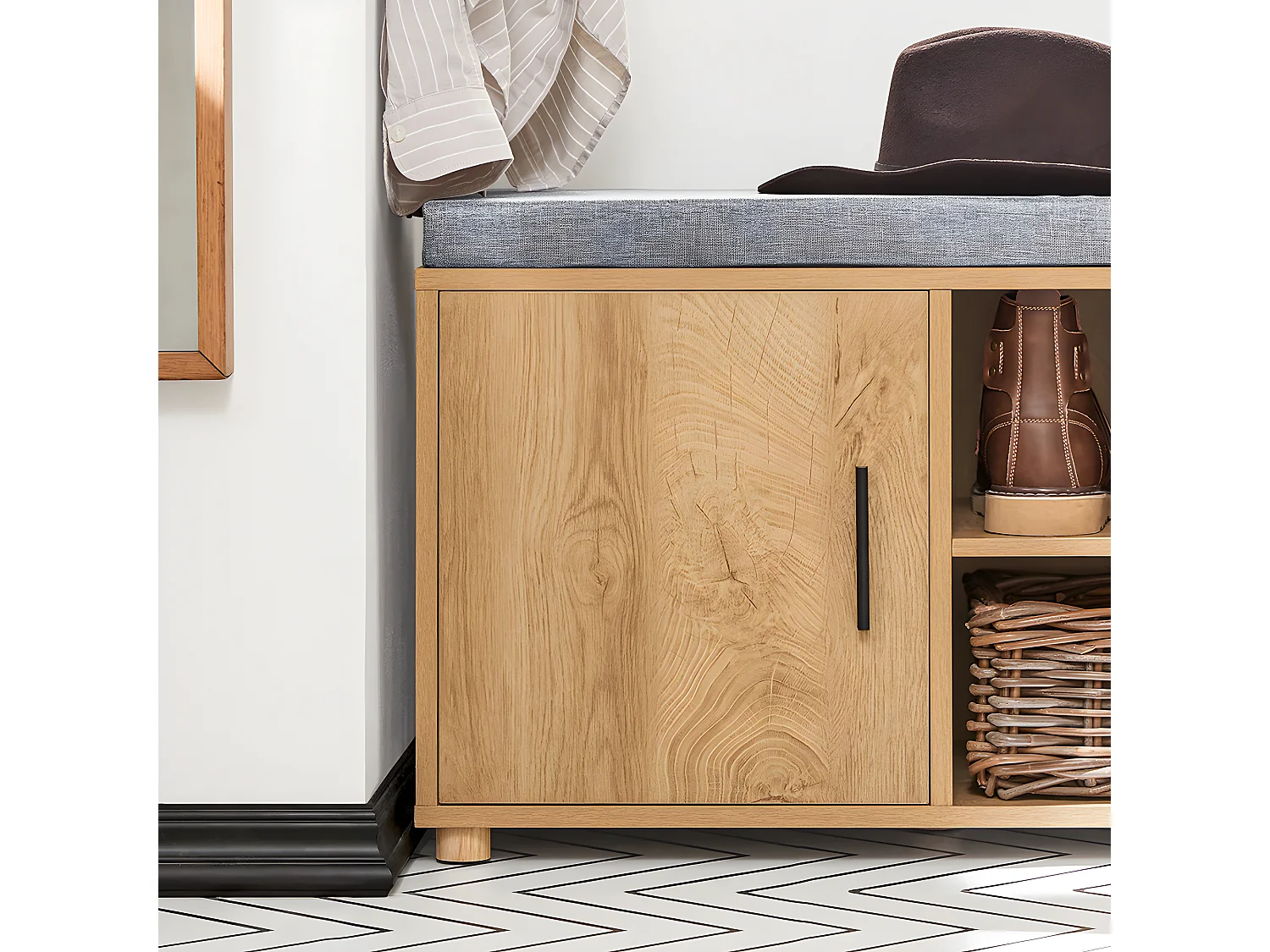 SoBuy FSR148-N Schoenenbank Schoenenkast Schoenenrek Entree Lage Kast met 2 Planken, 1 Deur en 2 Lades