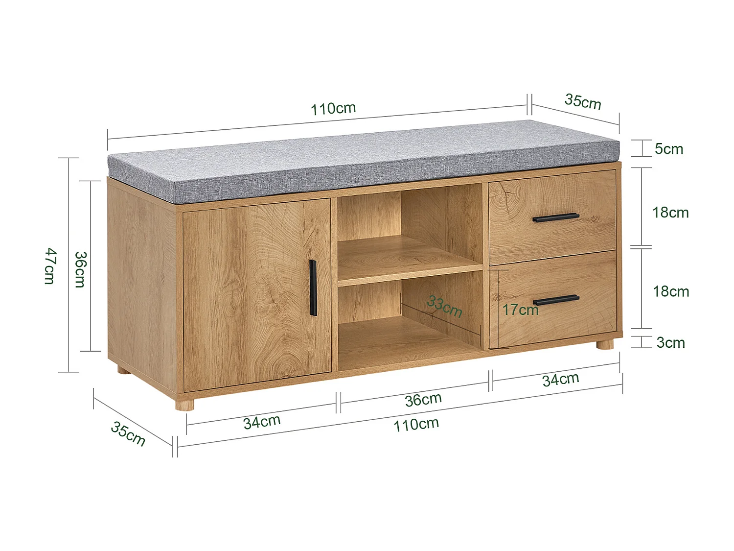 SoBuy FSR148-N Schoenenbank Schoenenkast Schoenenrek Entree Lage Kast met 2 Planken, 1 Deur en 2 Lades