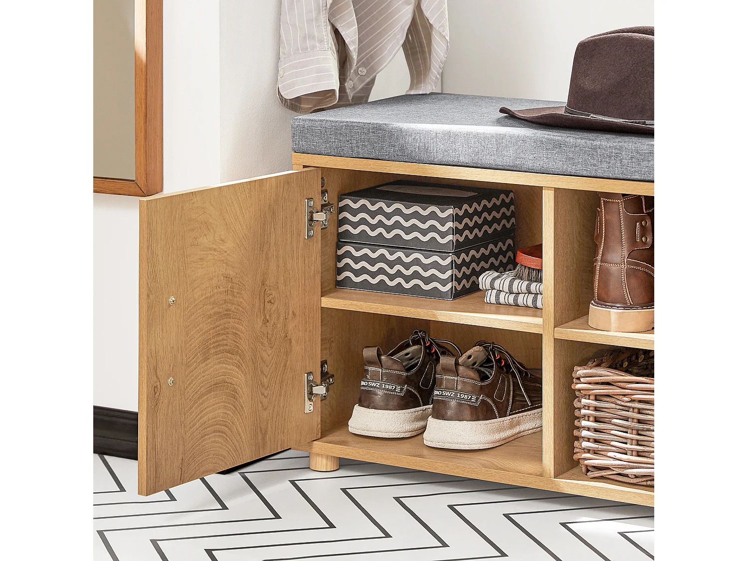 SoBuy FSR148-N Schoenenbank Schoenenkast Schoenenrek Entree Lage Kast met 2 Planken, 1 Deur en 2 Lades