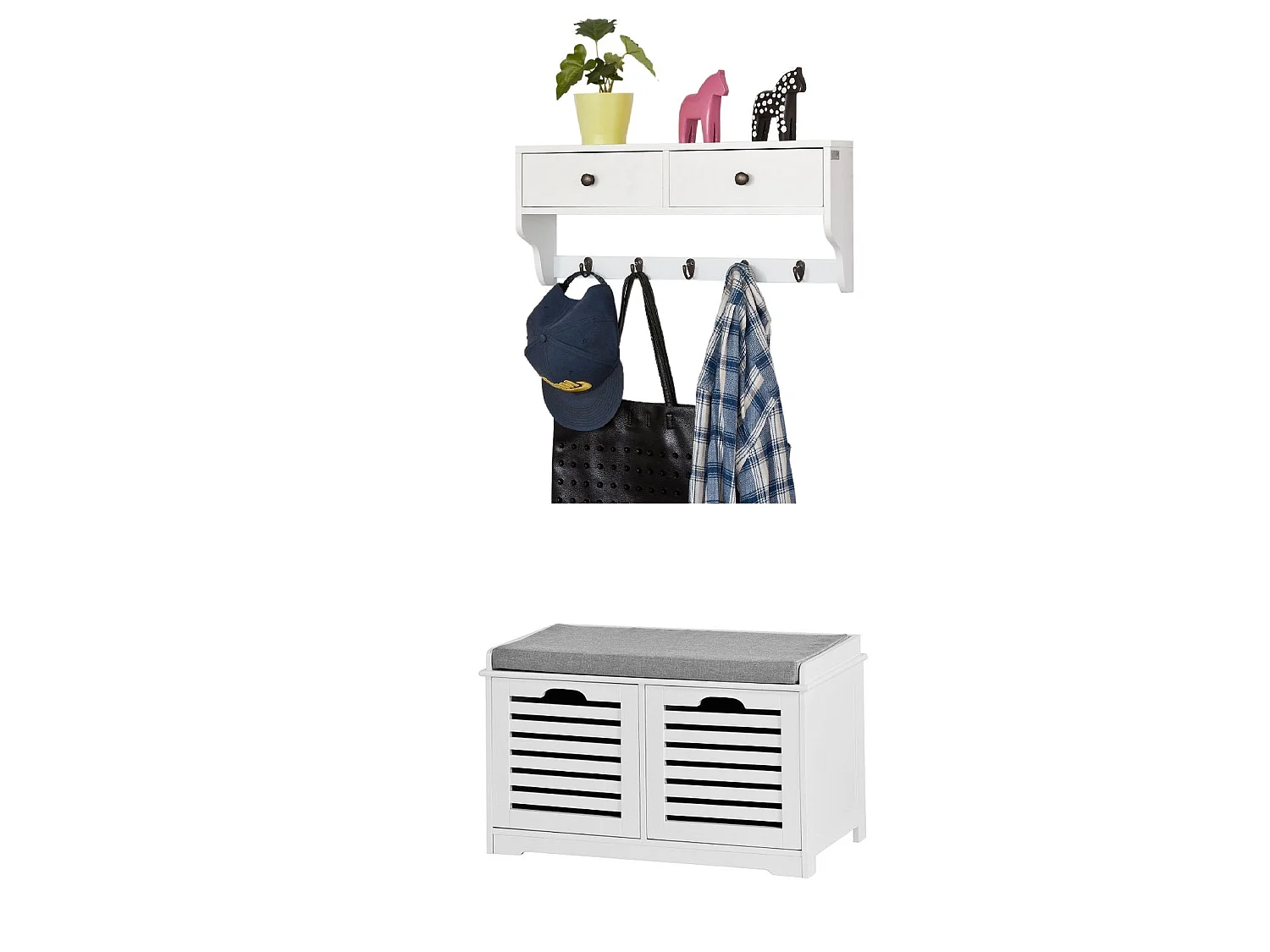 Mueble Recibidor Banco Zapatero con Perchero,Blanco,FSR23-K-W+FRG178-W SoBuy ES (Zapatero+Estante)