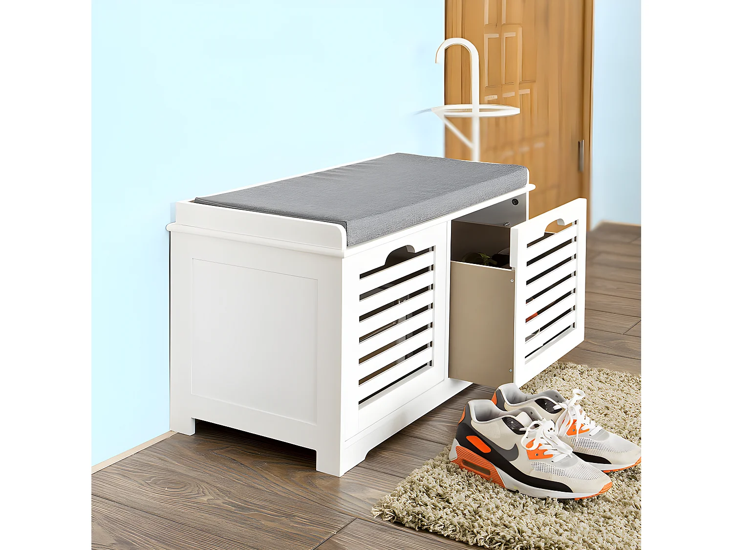 Mueble Recibidor Banco Zapatero con Perchero,Blanco,FSR23-K-W+FRG178-W SoBuy ES (Zapatero+Estante)