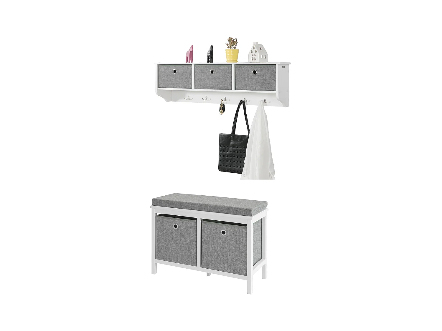 Mueble recibidor Zapatero con Perchero Gris+Blanco, FSR81-HG+FRG282-W SoBuy ES