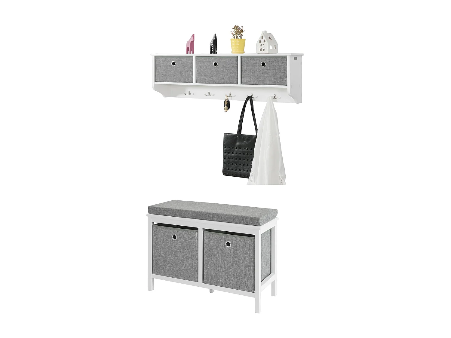 Mueble recibidor Zapatero con Perchero Gris+Blanco, FSR81-HG+FRG282-W SoBuy ES
