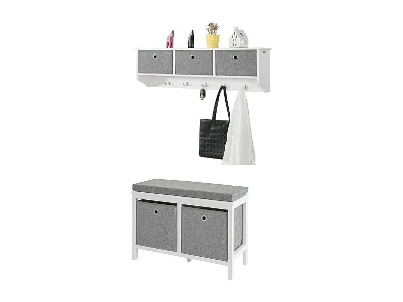 Mueble recibidor Zapatero con Perchero Gris+Blanco, FSR81-HG+FRG282-W SoBuy ES