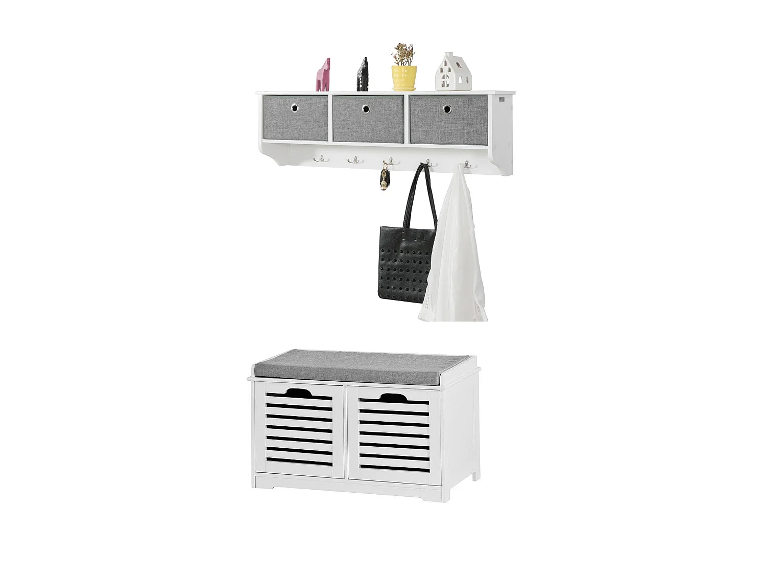 Mueble recibidor Zapatero con Perchero Gris+Blanco, FSR23-K-W+FRG282-W SoBuy ES