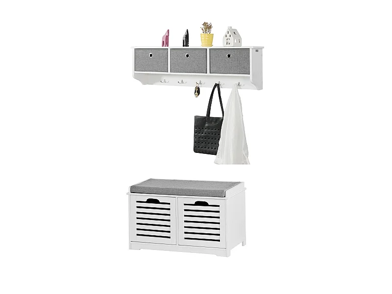 Mueble recibidor Zapatero con Perchero Gris+Blanco, FSR23-K-W+FRG282-W SoBuy ES