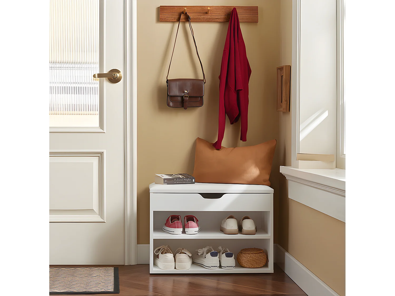 Banco Zapatero con Perchero,Mueble recibidor,Blanco,FSR25-W+FRG178-W SoBuy ES (Zapatero+Perchero)