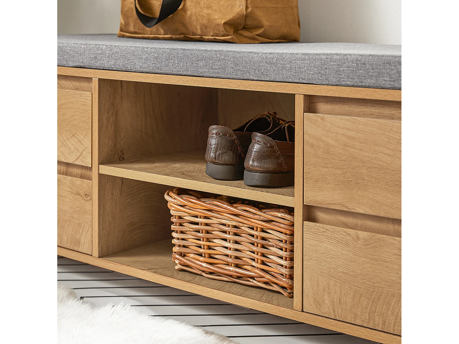 SoBuy FSR149-N Schoenenbank Schoenenkast Schoenenrek Lage Kast Opbergbank Opbergkast Opbergrek met 2 Planken en 2 Lades