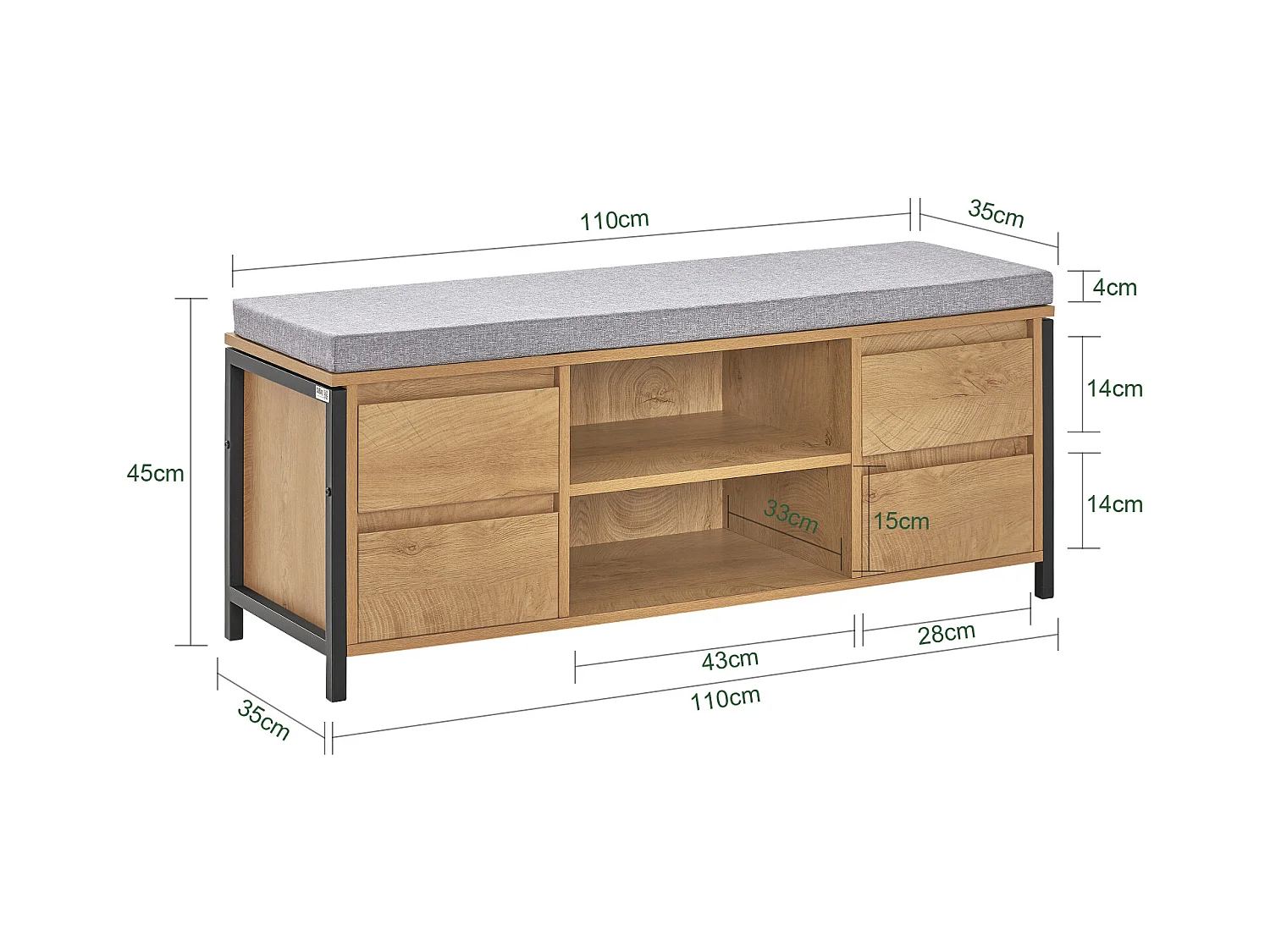 SoBuy FSR149-N Schoenenbank Schoenenkast Schoenenrek Lage Kast Opbergbank Opbergkast Opbergrek met 2 Planken en 2 Lades
