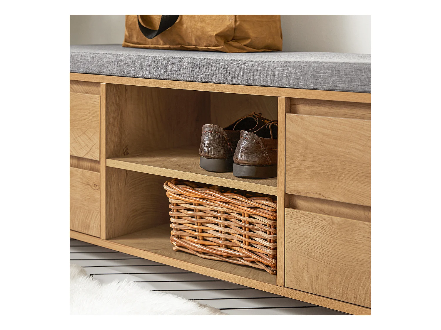 SoBuy FSR149-N Schoenenbank Schoenenkast Schoenenrek Lage Kast Opbergbank Opbergkast Opbergrek met 2 Planken en 2 Lades