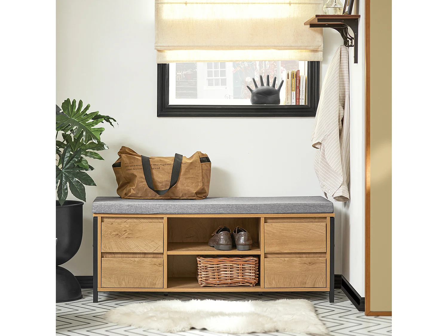 SoBuy Armário de sapatos com prateleira, banco, Banco com sapateira FSR149-N