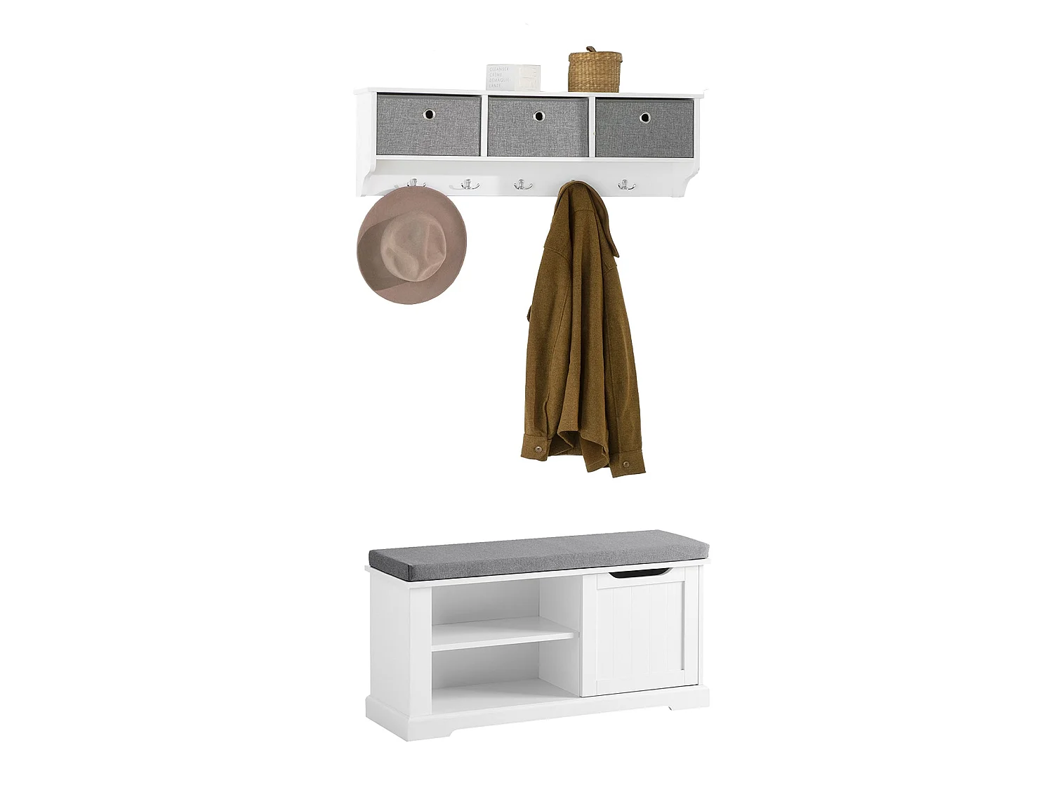 Mueble recibidor Zapatero con Perchero Gris+Blanco, FSR84-W+FRG282-W SoBuy ES