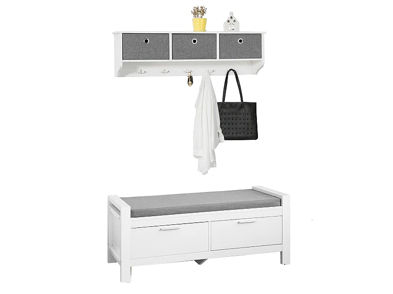 Mueble recibidor Zapatero con Perchero Gris+Blanco, FSR74-W+FRG282-W SoBuy ES