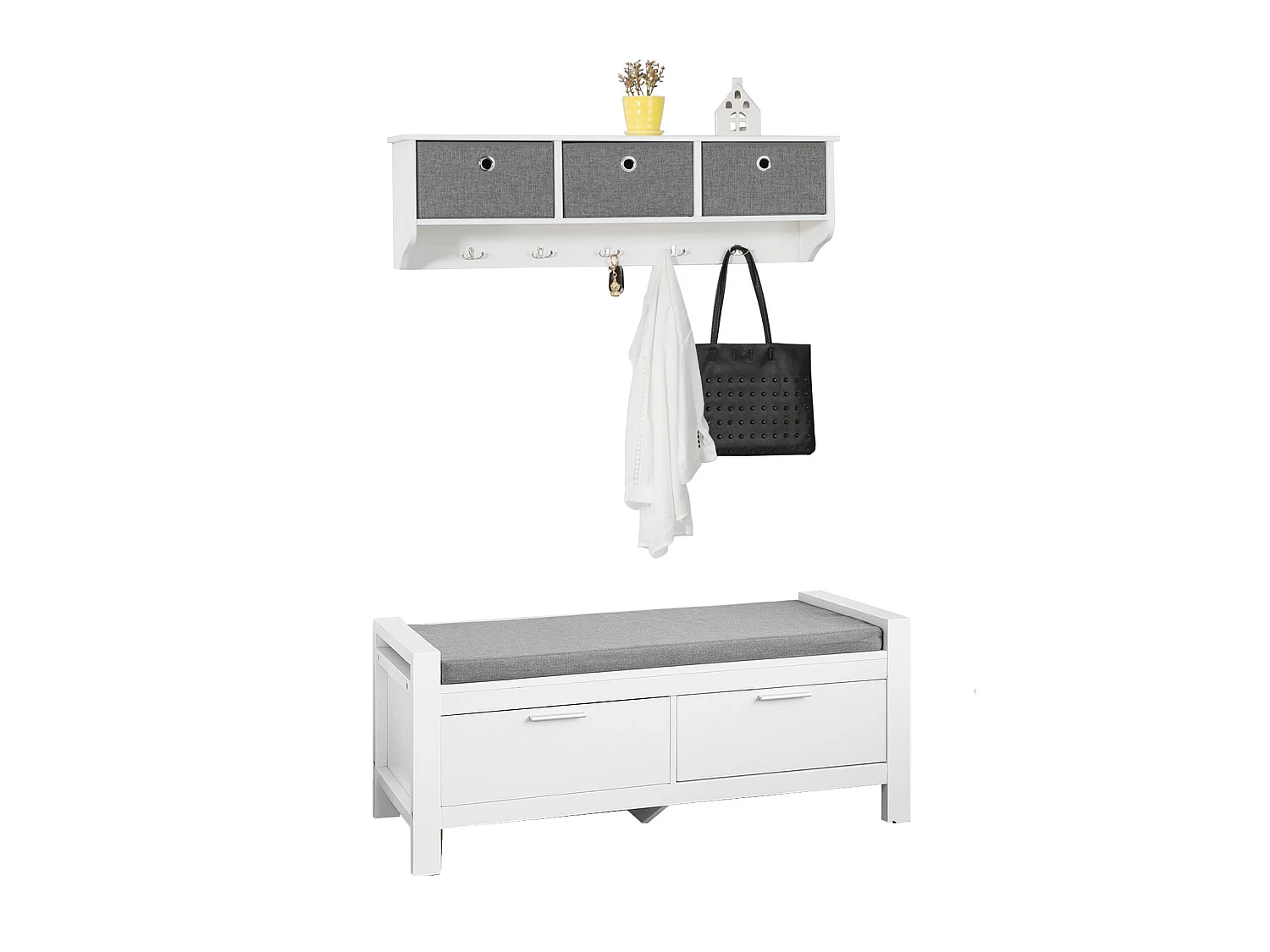 Mueble recibidor Zapatero con Perchero Gris+Blanco, FSR74-W+FRG282-W SoBuy ES