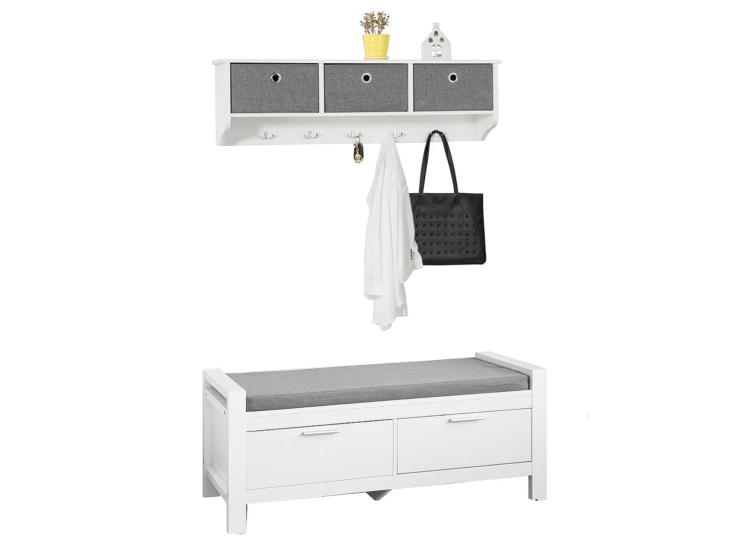 Mueble recibidor Zapatero con Perchero Gris+Blanco, FSR74-W+FRG282-W SoBuy ES