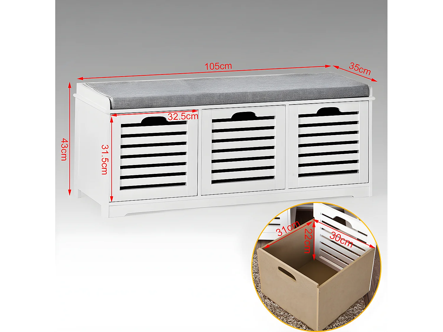 Mueble Recibidor Set de 1 Banco Zapatero y 1 Estante de Pared FSR23-W+FHK19-W SoBuy ES