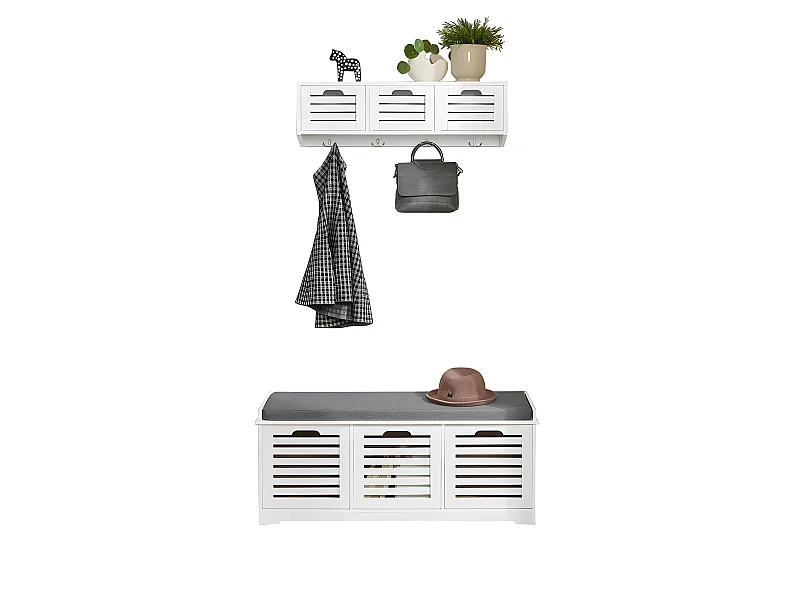 Mueble Recibidor Set de 1 Banco Zapatero y 1 Estante de Pared FSR23-W+FHK19-W SoBuy ES