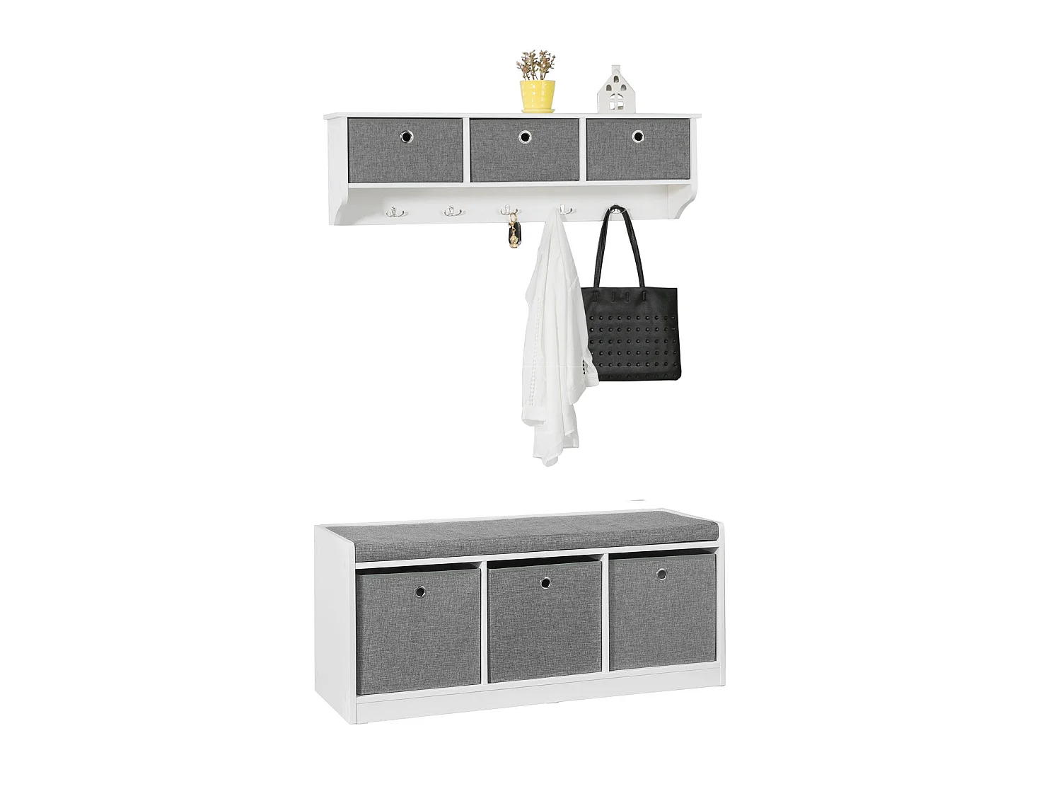 Mueble recibidor Zapatero con Perchero,Gris+Blanco,  Zapatero+Perchero FSR65-DG+FRG282-WSoBuy ES