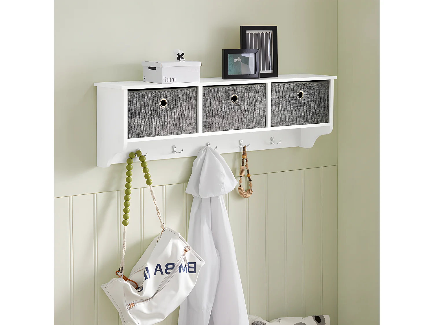 Mueble recibidor Zapatero con Perchero,Gris+Blanco,  Zapatero+Perchero FSR65-DG+FRG282-WSoBuy ES