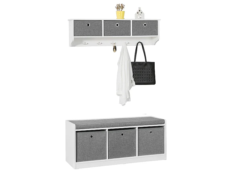 Mueble recibidor Zapatero con Perchero,Gris+Blanco,  Zapatero+Perchero FSR65-DG+FRG282-WSoBuy ES
