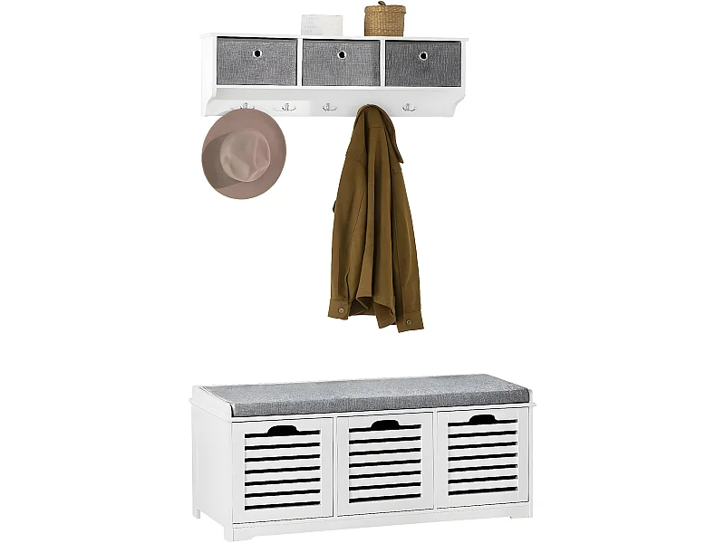 Mueble recibidor Zapatero con Perchero Gris+Blanco, FSR23-W+FRG282-W SoBuy ES