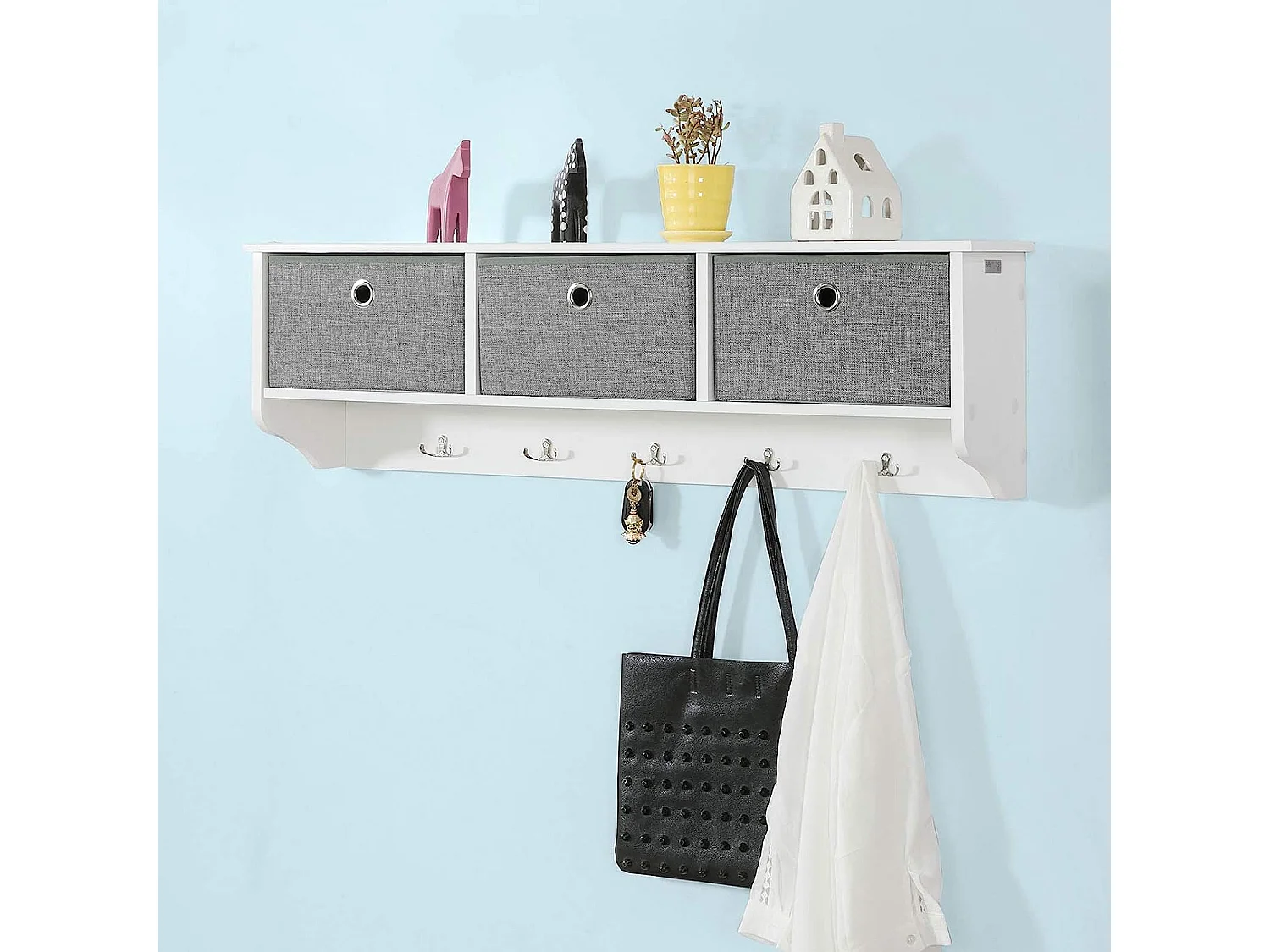 Mueble recibidor Zapatero con Perchero Gris+Blanco, FSR23-W+FRG282-W SoBuy ES