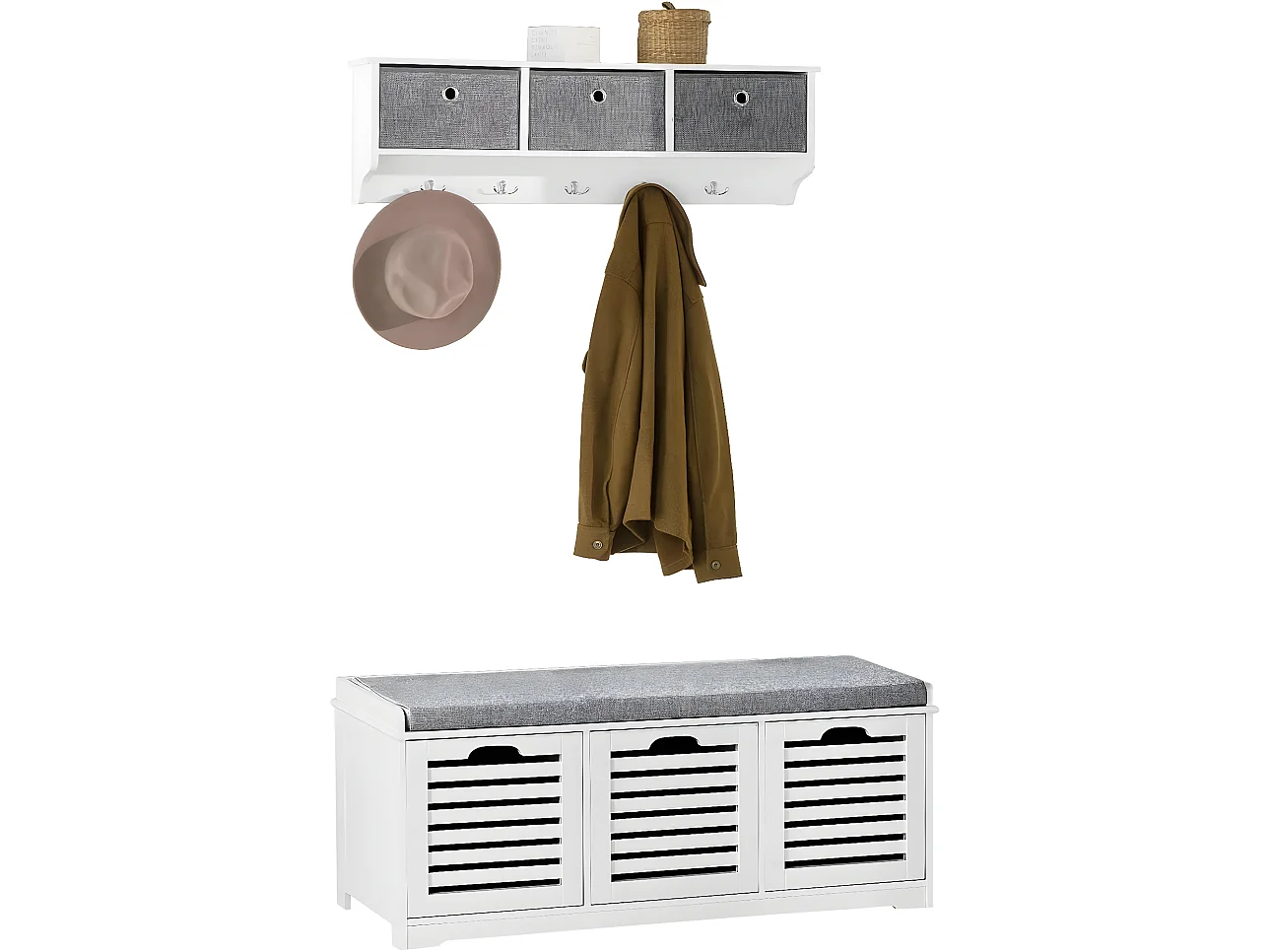 Mueble recibidor Zapatero con Perchero Gris+Blanco, FSR23-W+FRG282-W SoBuy ES