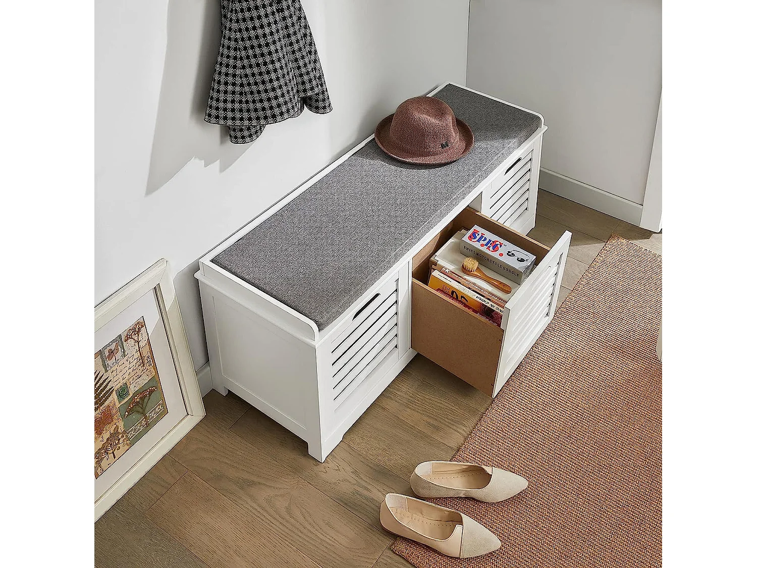 Mueble recibidor Zapatero con Perchero Gris+Blanco, FSR23-W+FRG282-W SoBuy ES