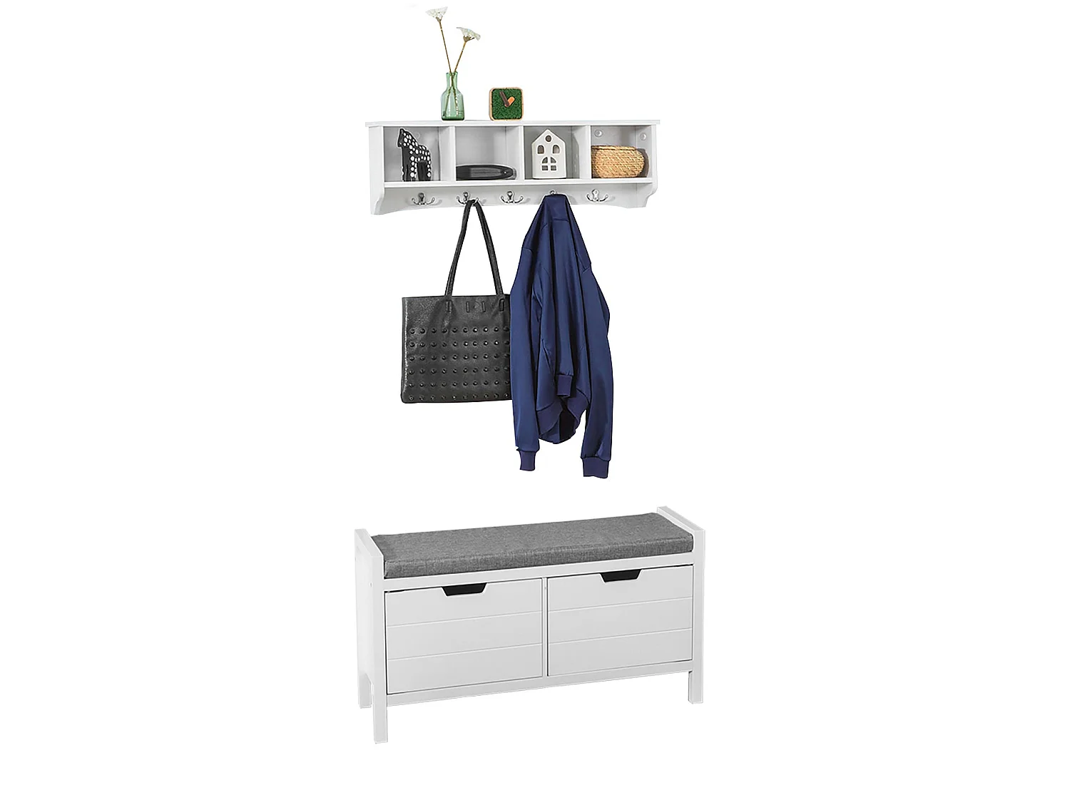 Mueble recibidor Zapatero con Perchero,Blanco,FSR63-W+FRG48-L-W SoBuy ES (Zapatero+Perchero)