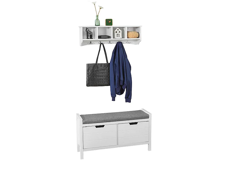 Mueble recibidor Zapatero con Perchero,Blanco,FSR63-W+FRG48-L-W SoBuy ES (Zapatero+Perchero)