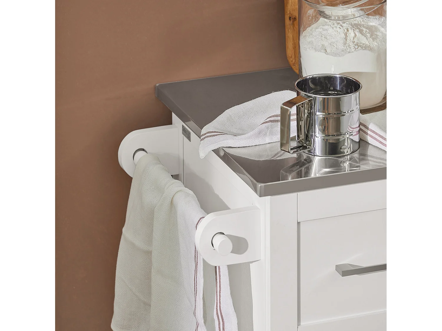 SoBuy FKW30-II-W Desserte sur roulettes, Meuble Chariot de Cuisine de Service Roulant avec 3 tiroir et 1 Grande  Plateau en Acier INOX