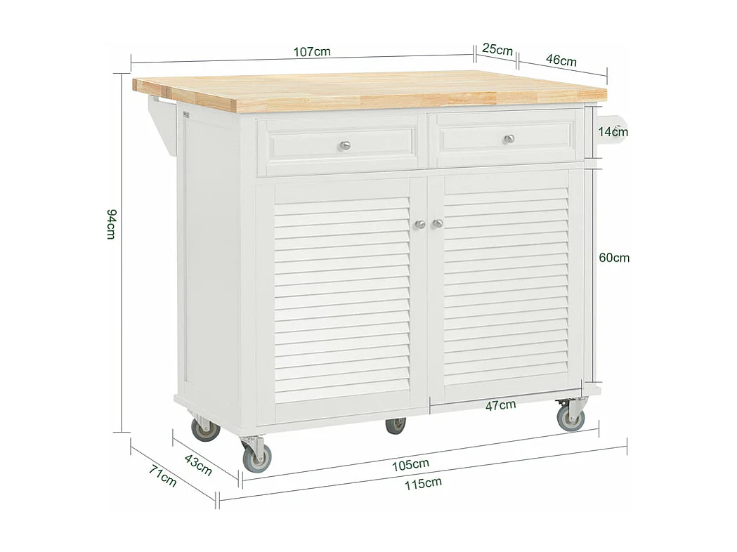SoBuy FKW84-II-WN Desserte sur roulettes Meuble de Cuisine de Service Roulant avec Plans de Travail Rabattable - Grande Armoire de Rangement