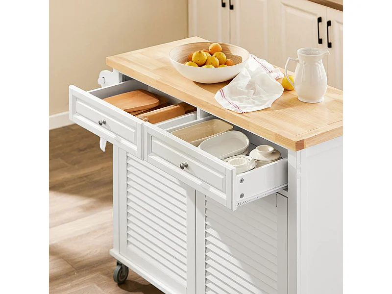 SoBuy FKW84-II-WN Desserte sur roulettes Meuble de Cuisine de Service Roulant avec Plans de Travail Rabattable - Grande Armoire de Rangement