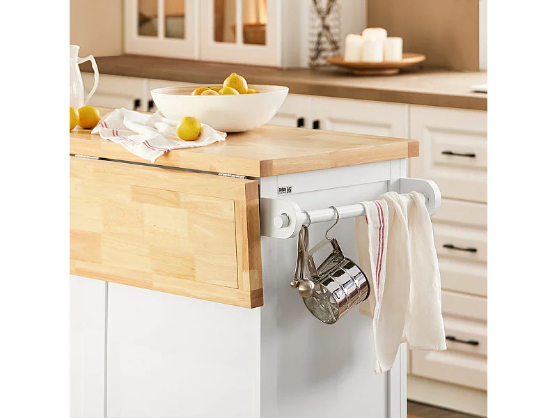SoBuy FKW84-II-WN Desserte sur roulettes Meuble de Cuisine de Service Roulant avec Plans de Travail Rabattable - Grande Armoire de Rangement